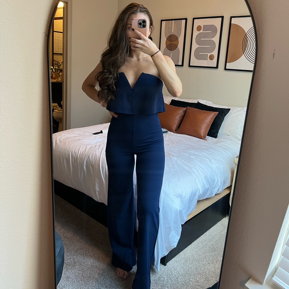 Lulus Power of Love Navy Strapless Jumpsuit